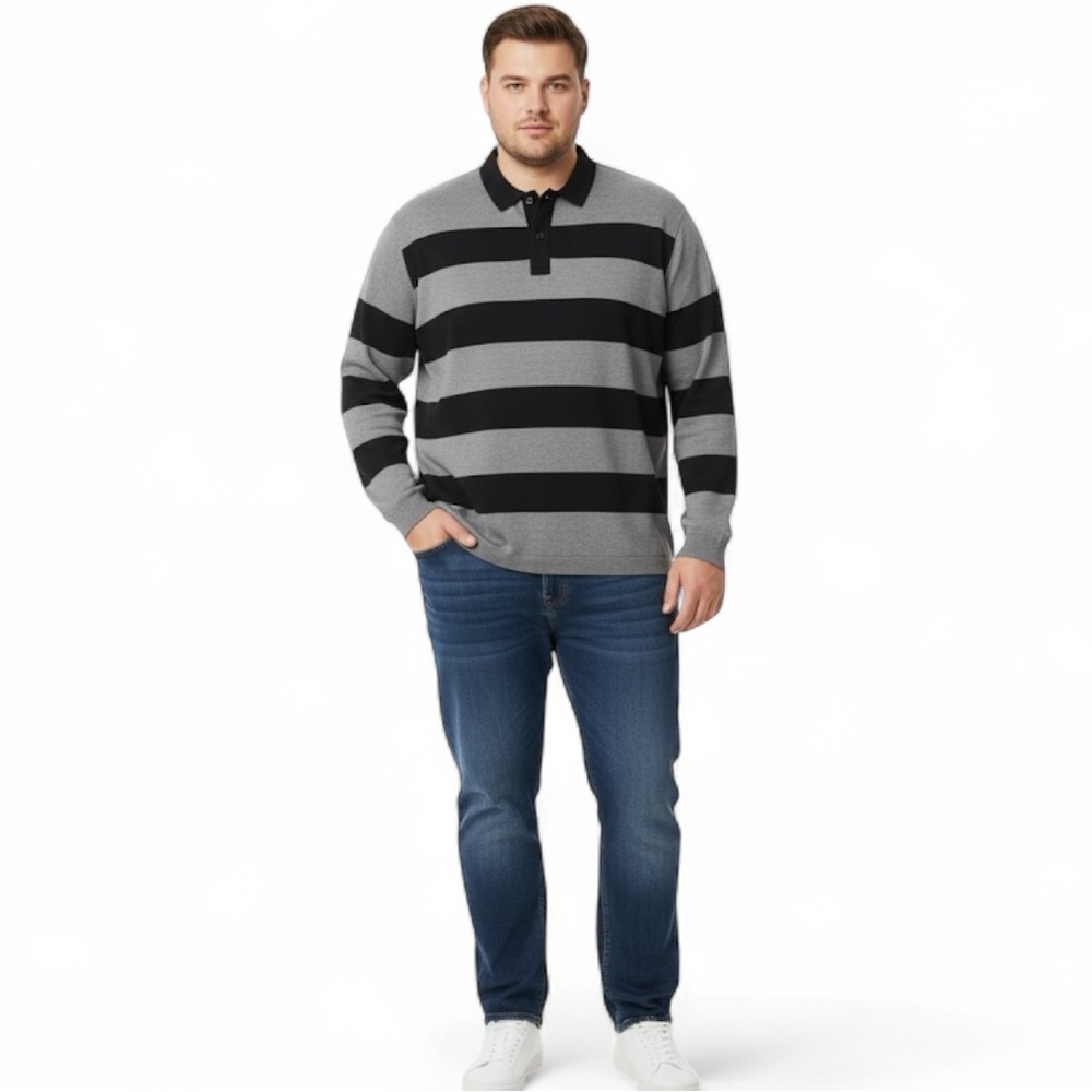And Now This. long-sleeves and sweater body of striped polo shirt. Size XXL